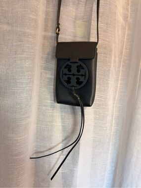 Tory Burch Miller Black Leather Logo Tassel Crossbody Phone Pouch